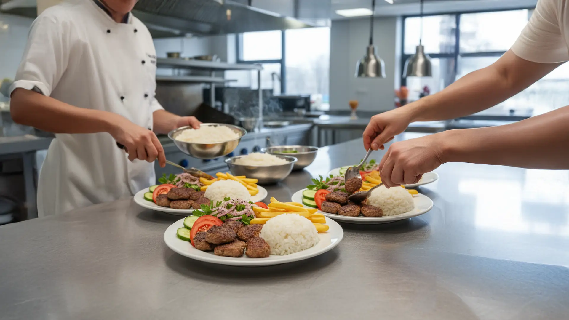 Fethiye MiaBurrito’da porsiyon köfte, pilav, salata ve patatesle servis edilen Anadolu lezzeti