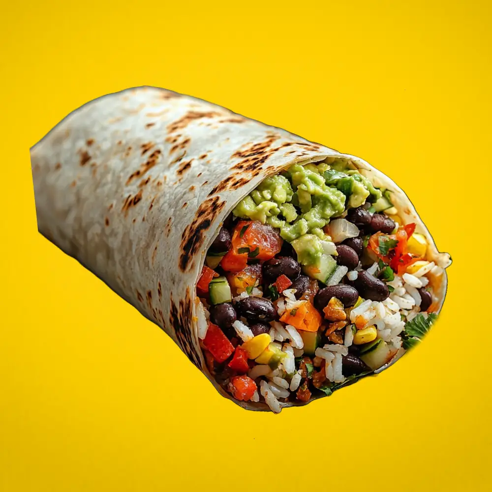 Fethiye MiaBurrito'nun vegan lezzeti: İçerisinde taze mantar, sebzeler ve pico de gallo bulunan Vegan Burrito.