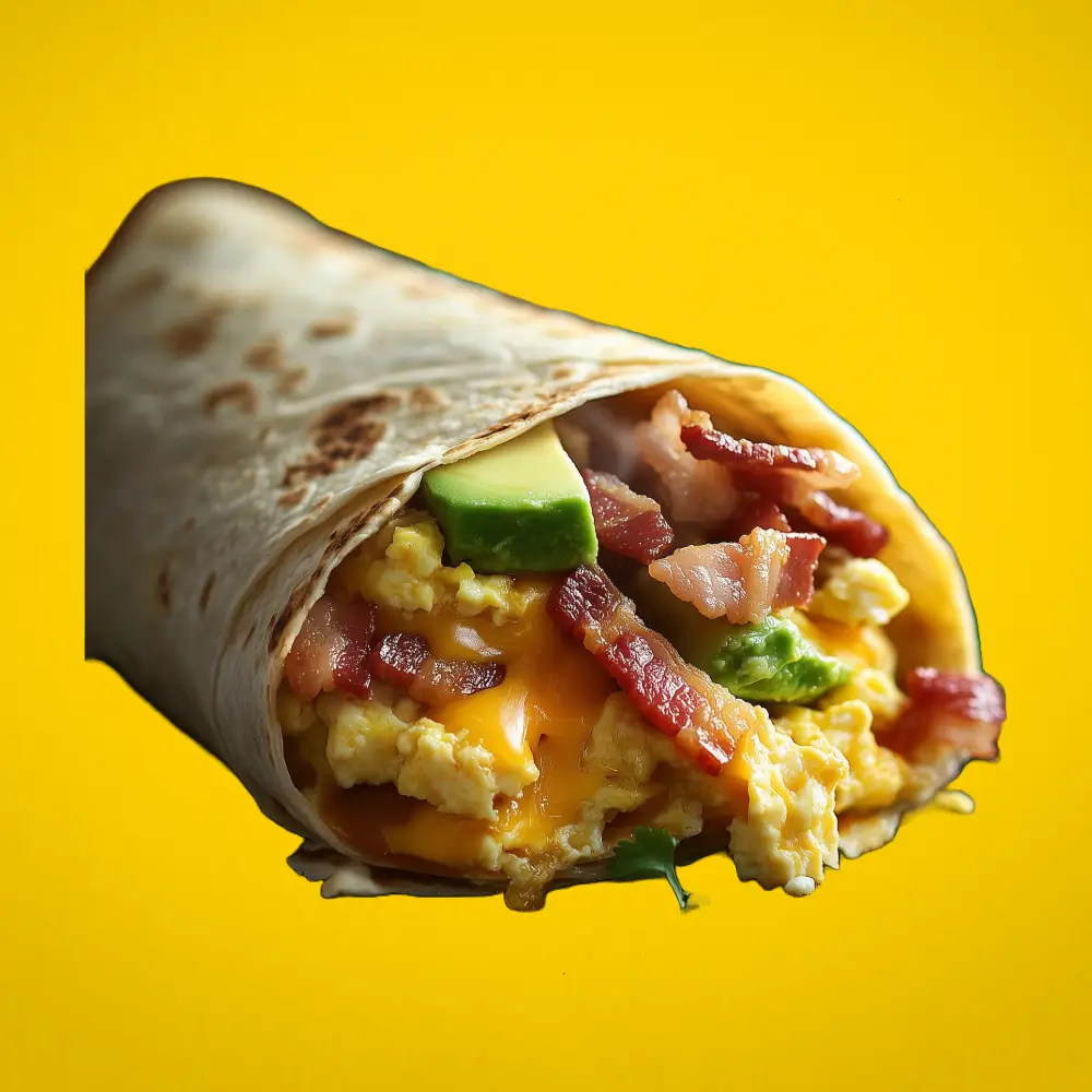 MiaBurrito'nun güne başlamak için özel olarak hazırladığı, içi yumurta ve sucukla dolu Kahvaltı Burrito'su, Fethiye.